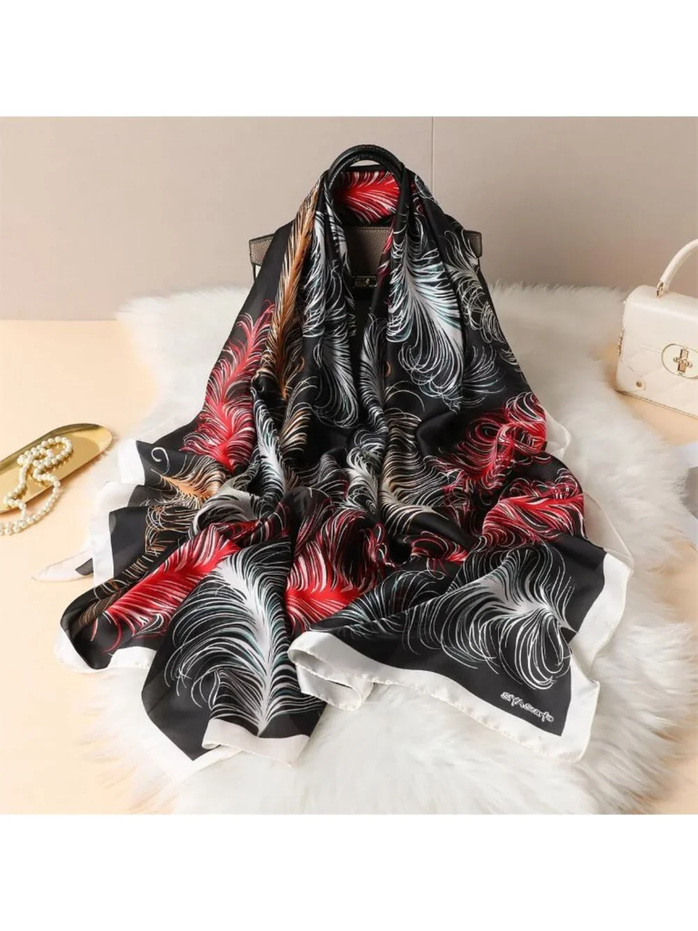 Silk Feel Long Square Scarf Shawl Wrap | Lightweight Fashion Accessory, Sun